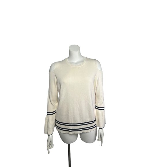 Lane Bryant Sweater Cream & Navy Women's 14/16 NEW with Tags  Cold Shoulder - Picture 13 of 15